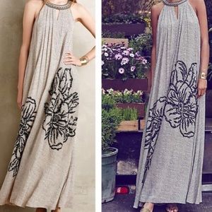 Anthropologie Rana Gill Embroidered Maxi Dress